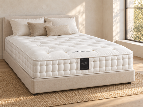 Studio One mattress in a warm neutral bedroom