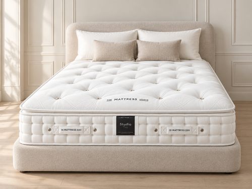 Studio Two mattress in a warm neutral bedroom